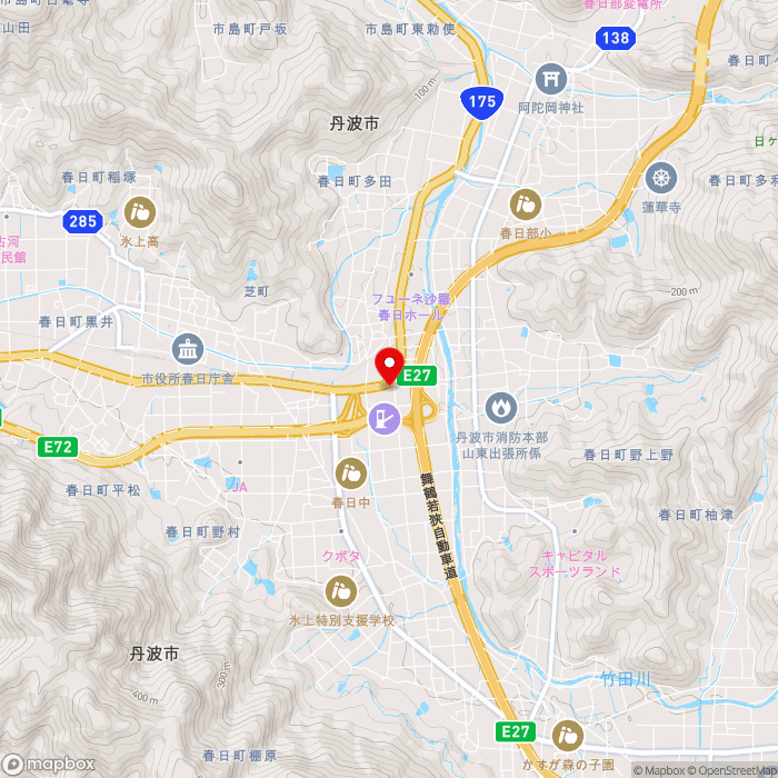 道の駅丹波おばあちゃんの里の地図（zoom13）兵庫県丹波市春日町七日市710