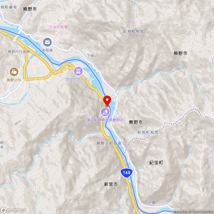 道の駅瀞峡街道熊野川の地図（zoom13）和歌山県新宮市熊野川町田長47