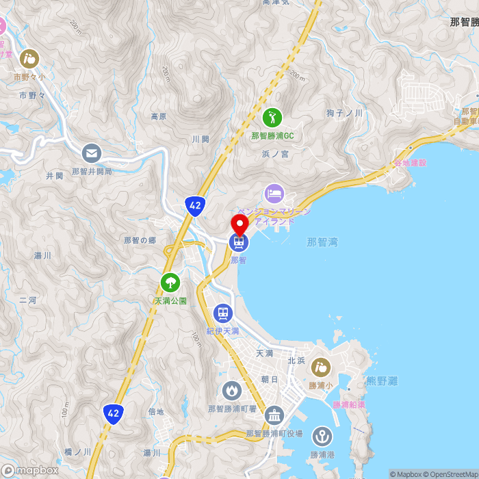 道の駅なちの地図（zoom13）和歌山県東牟婁郡那智勝浦町浜ノ宮362-1