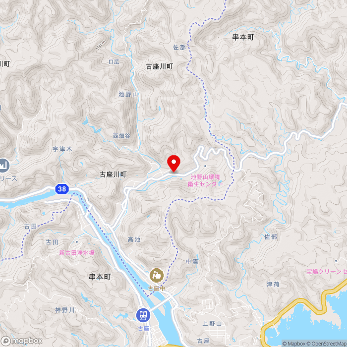 道の駅虫喰岩の地図（zoom13）和歌山県東牟婁郡古座川町池野山705-1