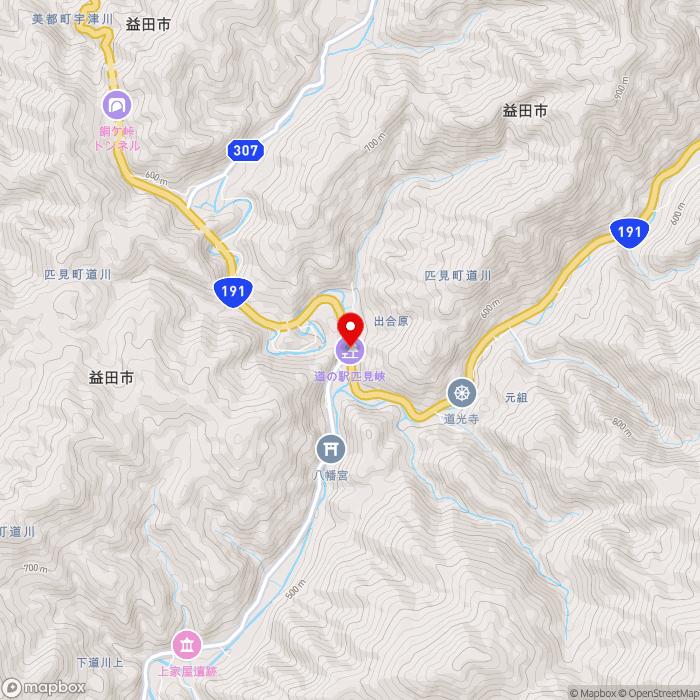 道の駅匹見峡の地図（zoom13）島根県益田市匹見町道川