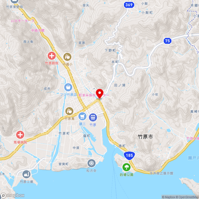 道の駅たけはらの地図（zoom13）広島県竹原市本町一丁目1番1号