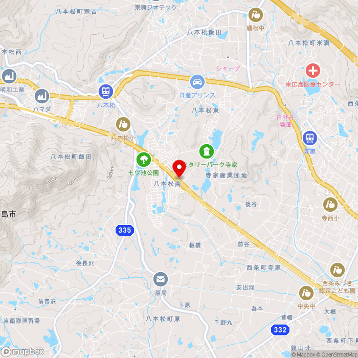 道の駅西条のん太の酒蔵の地図（zoom13）広島県東広島市西条町寺家10020番地43