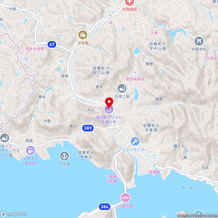 道の駅アリストぬまくまの地図（zoom13）広島県福山市沼隈町常石1805