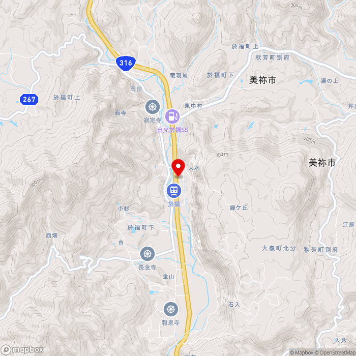 道の駅おふくの地図（zoom13）山口県美祢市於福町上4383-1