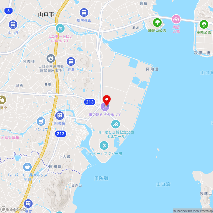 道の駅きらら　あじすの地図（zoom13）山口県山口市阿知須509-88?