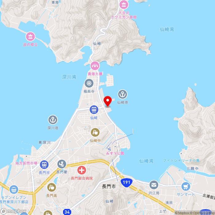 道の駅センザキッチンの地図（zoom13）山口県長門市仙崎4297-1