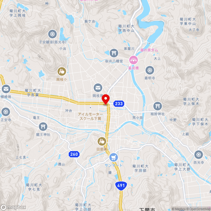 道の駅きくがわの地図（zoom13）山口県下関市菊川町上岡枝766-1