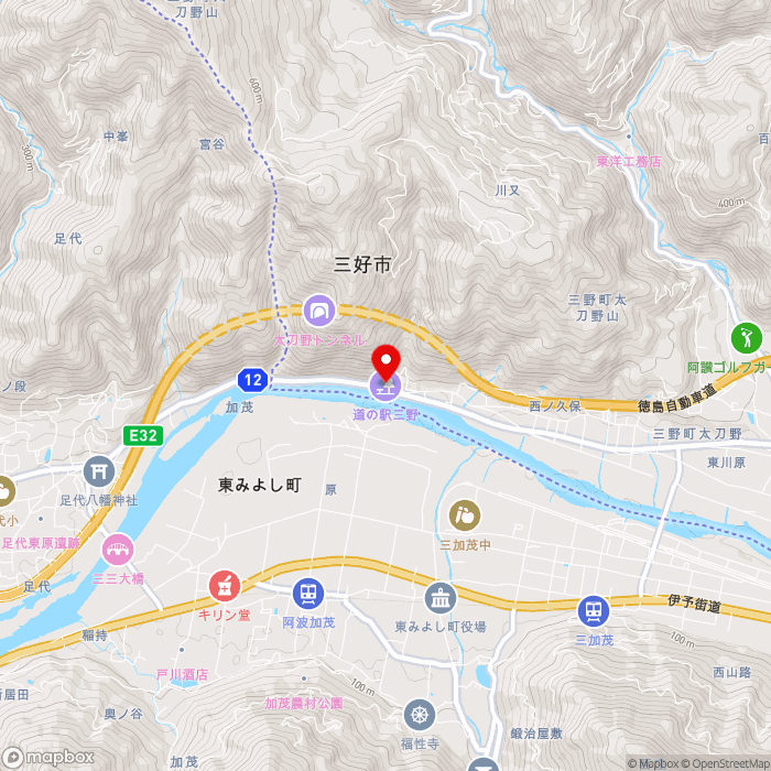 道の駅三野の地図（zoom13）徳島県三好市三野町太刀野不動1909-1