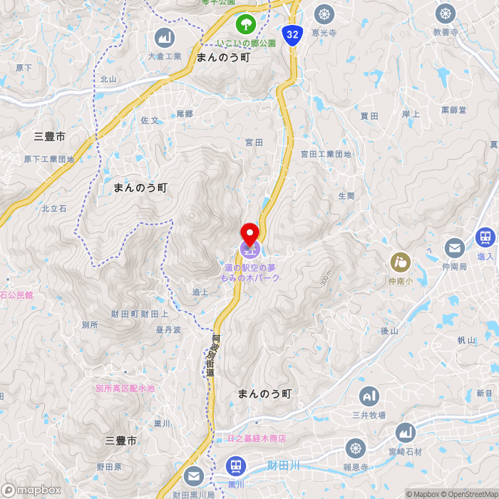道の駅空の夢もみの木パークの地図（zoom13）香川県仲多度郡まんのう町追上424-1