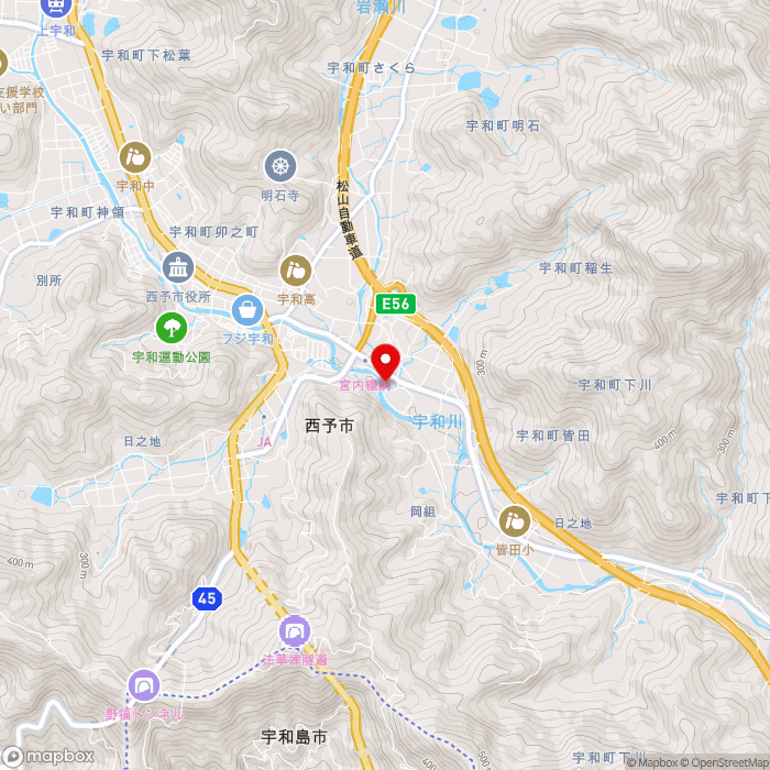 道の駅どんぶり館の地図（zoom13）愛媛県西予市宇和町稲生118番地