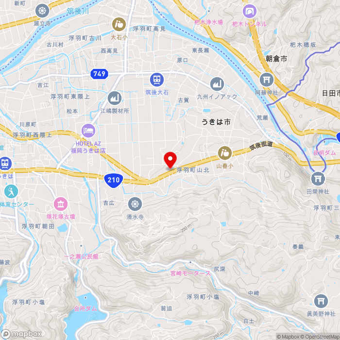 道の駅うきはの地図（zoom13）福岡県うきは市浮羽町山北729-2