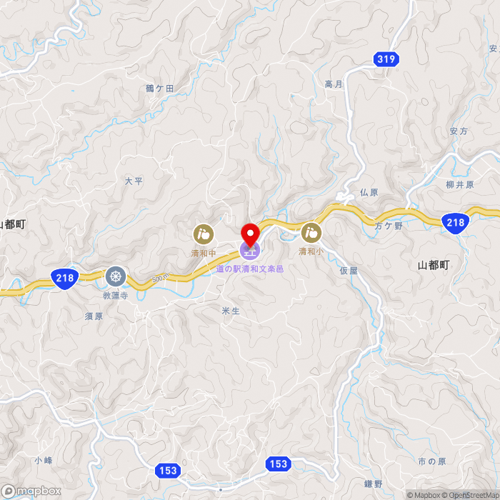 道の駅清和文楽邑の地図（zoom13）熊本県上益城郡山都町大平152