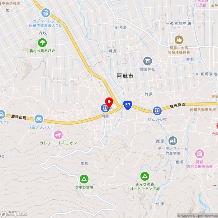 道の駅阿蘇の地図（zoom13）熊本県阿蘇市黒川1440-1
