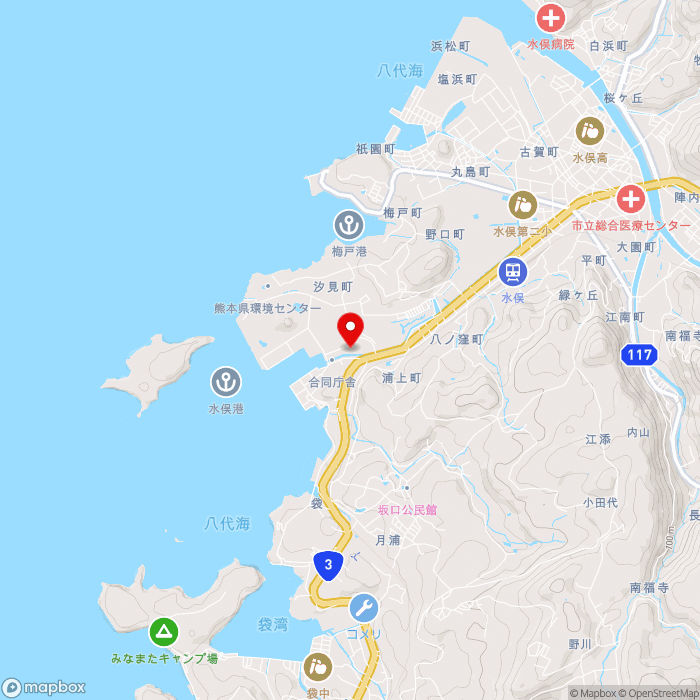 道の駅みなまたの地図（zoom13）熊本県水俣市月浦54-162