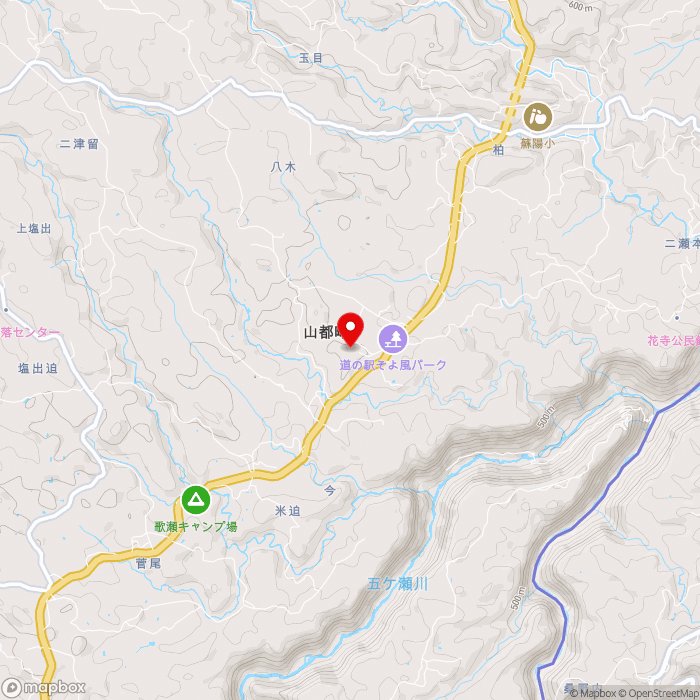 道の駅そよ風パークの地図（zoom13）熊本県上益城郡山都町今297