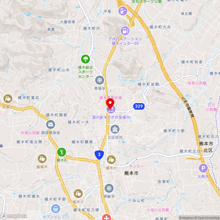 道の駅すいかの里植木の地図（zoom13）熊本県熊本市北区植木町岩野160-1