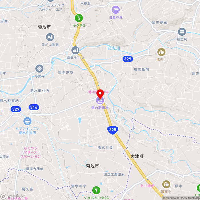 道の駅旭志の地図（zoom13）熊本県菊池市旭志川辺1886