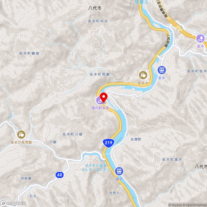 道の駅坂本の地図（zoom13）熊本県八代市坂本町荒瀬1239-1