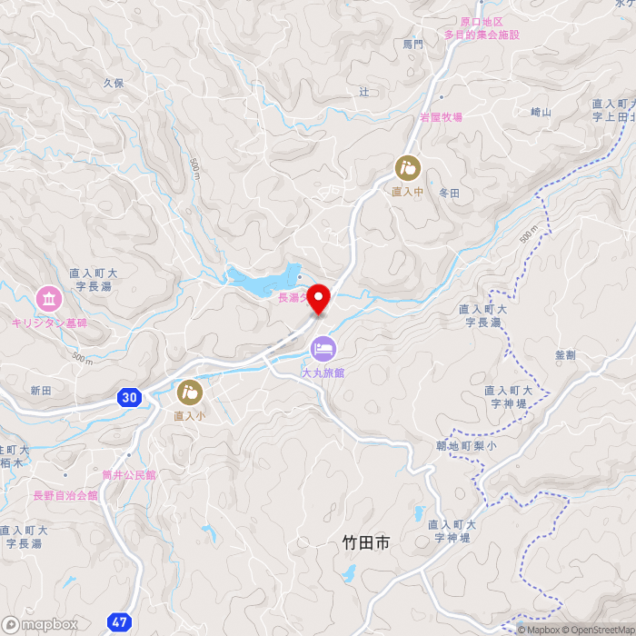 道の駅ながゆ温泉の地図（zoom13）大分県竹田市直入町長湯8043-1