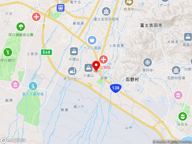 国道138号沿いの道の駅 富士吉田の地図
