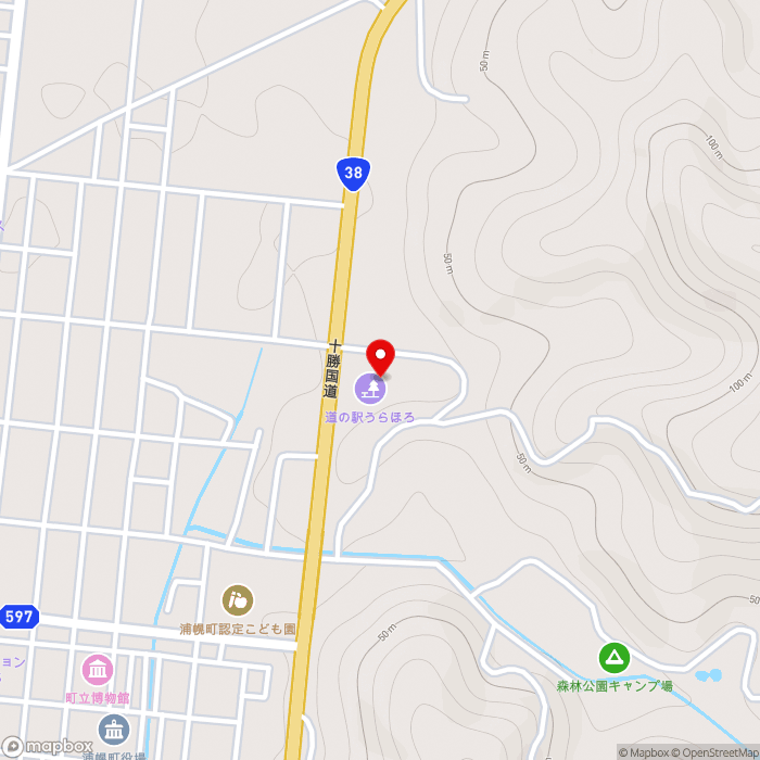 道の駅うらほろの地図（zoom15）北海道十勝郡浦幌町字北町16
