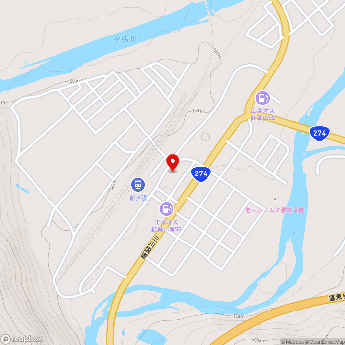 道の駅夕張メロードの地図（zoom15）北海道夕張市紅葉山529