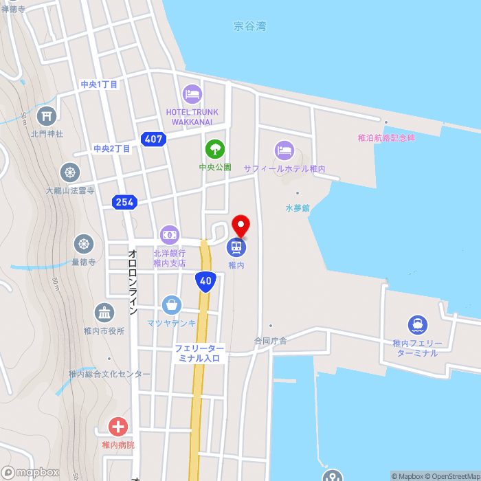道の駅わっかないの地図（zoom15）北海道稚内市開運2丁目