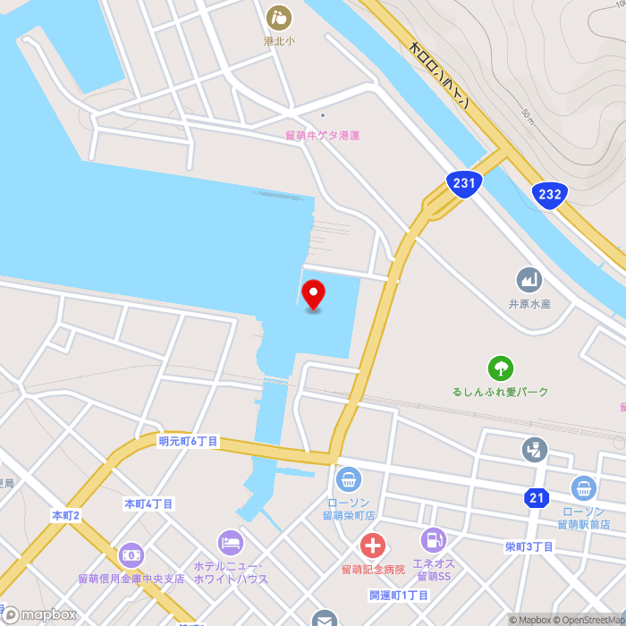 道の駅るもいの地図（zoom15）北海道留萌市船場町2丁目114