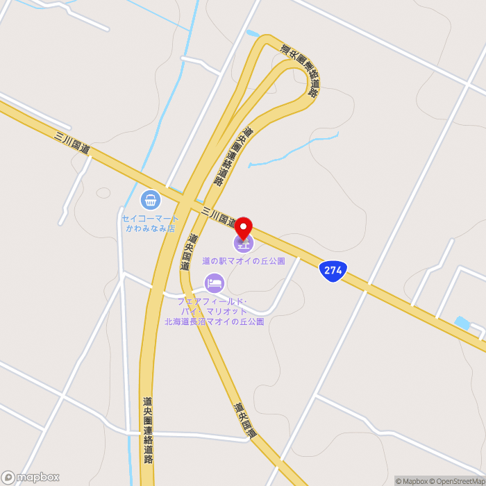 道の駅マオイの丘公園の地図（zoom15）北海道夕張郡長沼町東10線南7