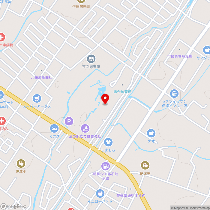 道の駅だて歴史の杜の地図（zoom15）北海道伊達市梅本町57-1
