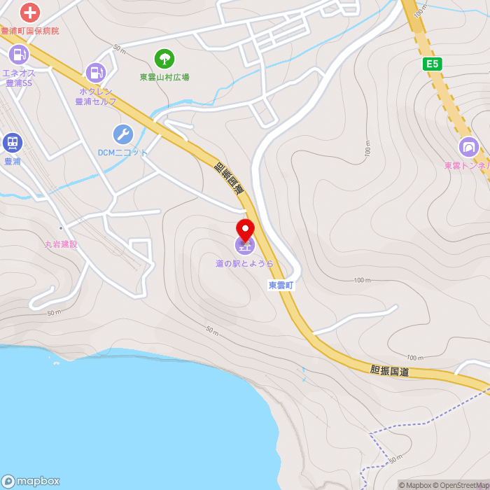道の駅とようらの地図（zoom15）北海道虻田郡豊浦町字旭町65-8