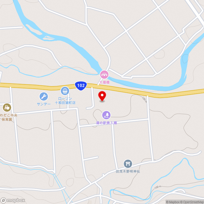 道の駅奥入瀬の地図（zoom15）青森県十和田市奥瀬字堰道39-1
