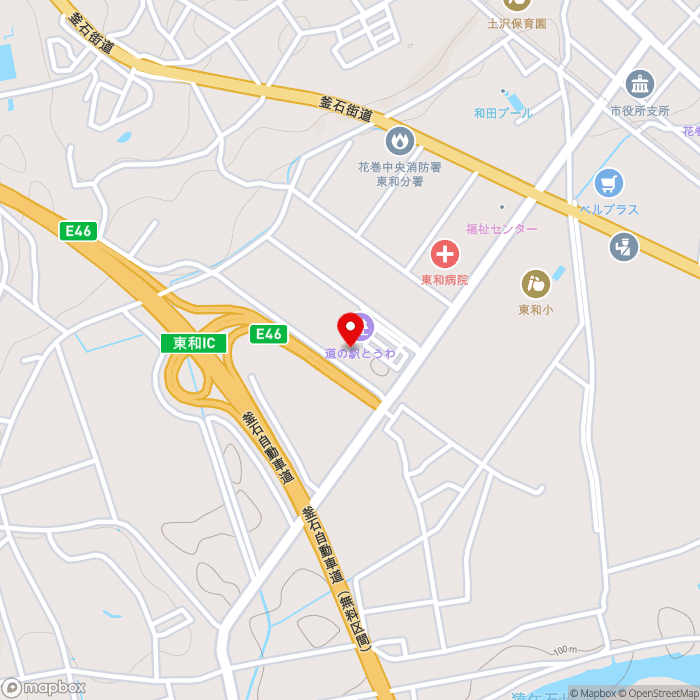 道の駅とうわの地図（zoom15）岩手県花巻市東和町安俵6区147-2