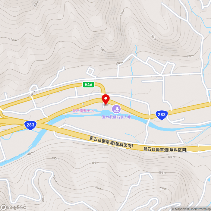 道の駅釜石仙人峠の地図（zoom15）岩手県釜石市甲子町第7地割155-4