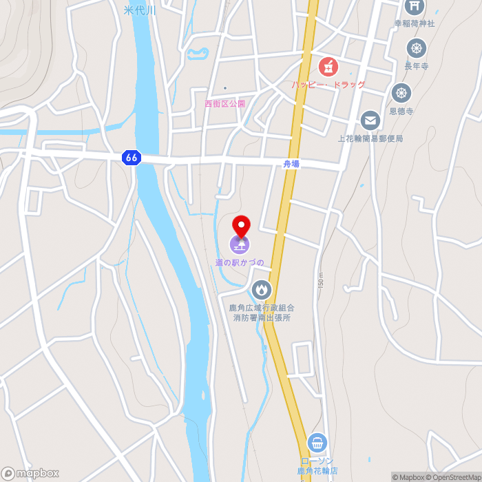 道の駅かづのの地図（zoom15）秋田県鹿角市花輪字新田町11-4