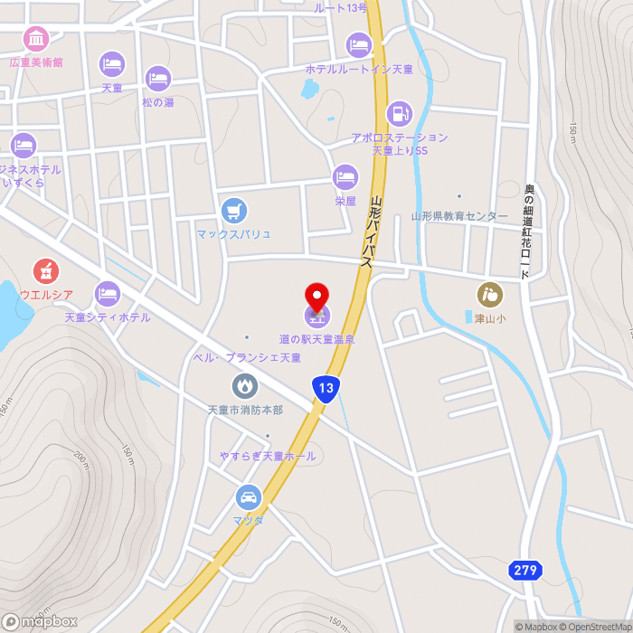 道の駅天童温泉の地図（zoom15）山形県天童市鍬ノ町地内