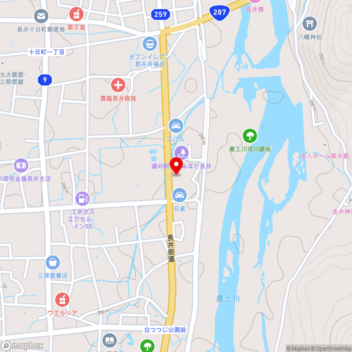 道の駅川のみなと長井の地図（zoom15）山形県長井市東町2-50