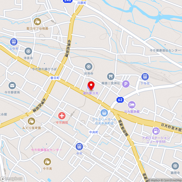 道の駅日光の地図（zoom15）栃木県日光市今市719-1