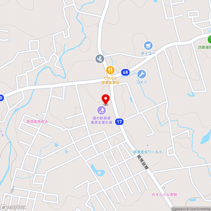 道の駅那須高原友愛の森の地図（zoom15）栃木県那須郡那須町高久乙593-8