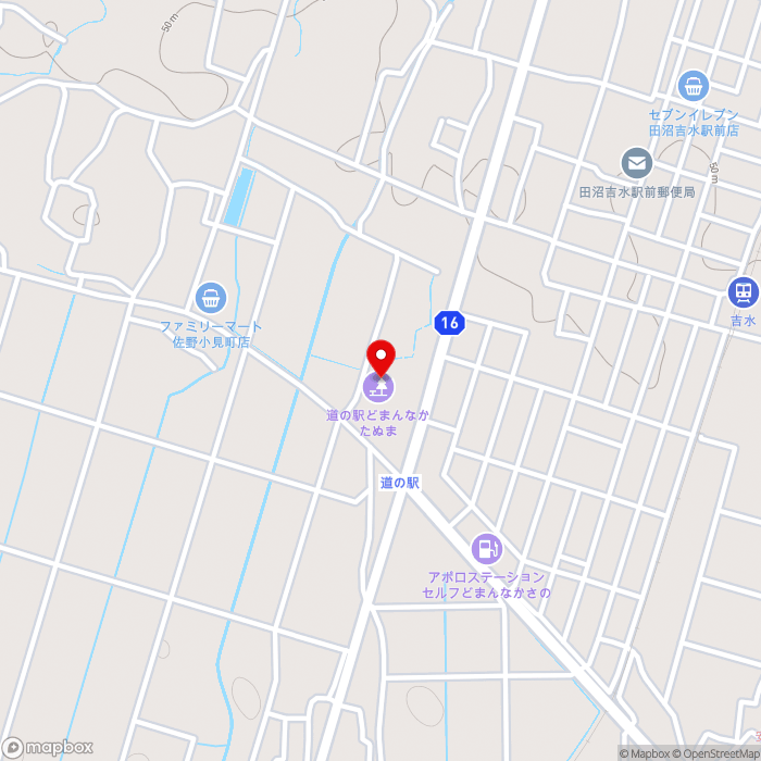 道の駅どまんなか　たぬまの地図（zoom15）栃木県佐野市吉水町366-2