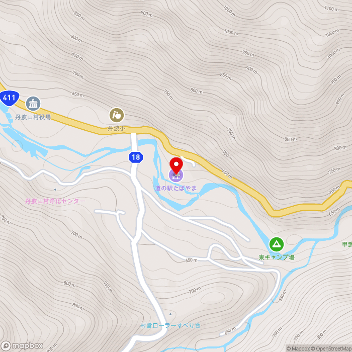 道の駅たばやまの地図（zoom15）山梨県北都留郡丹波山村2901