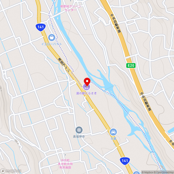 道の駅にらさきの地図（zoom15）山梨県韮崎市中田町中条