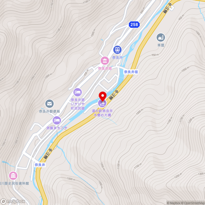 道の駅奈良井木曽の大橋の地図（zoom15）長野県塩尻市奈良井1346-3