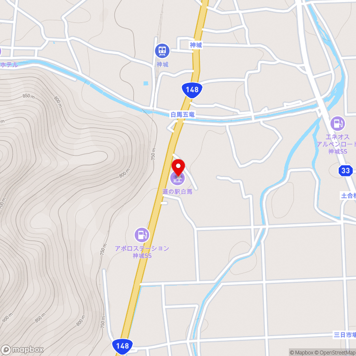 道の駅白馬の地図（zoom15）長野県北安曇郡白馬村神城21462-1