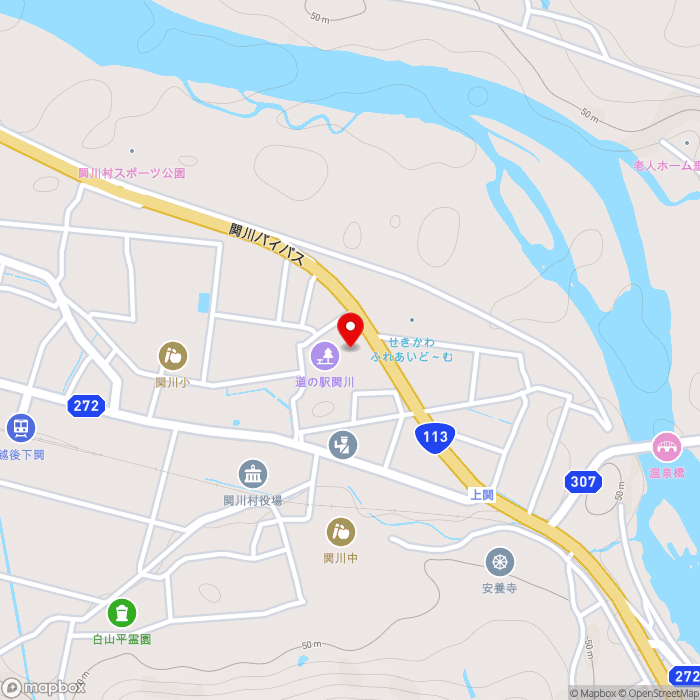 道の駅関川の地図（zoom15）新潟県岩船郡関川村上関