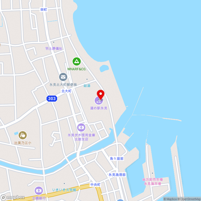 道の駅氷見の地図（zoom15）富山県氷見市中央町（氷見漁港内）