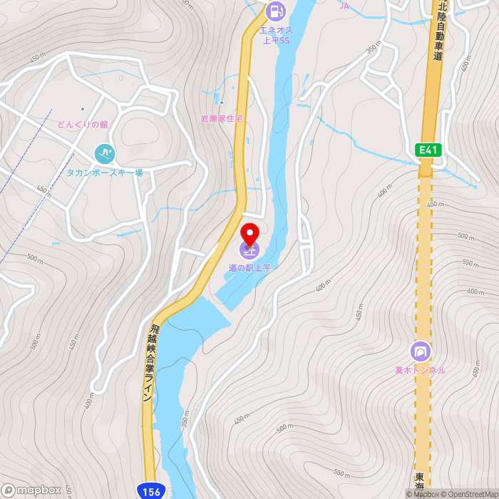 道の駅上平の地図（zoom15）富山県南砺市西赤尾町72-1