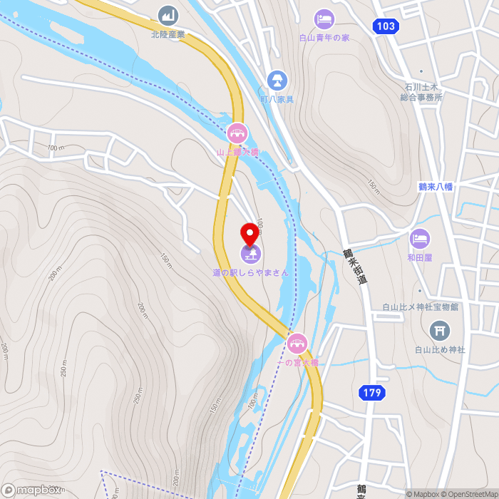 道の駅しらやまさんの地図（zoom15）石川県能美市和佐谷町200