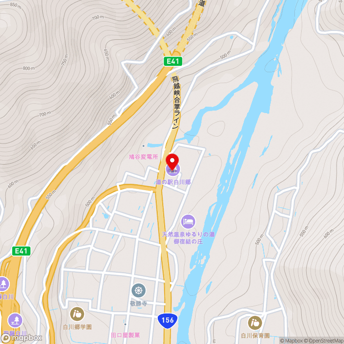 道の駅白川郷の地図（zoom15）岐阜県大野郡白川村飯島
